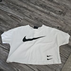 Nike White and Black Cropped Tee